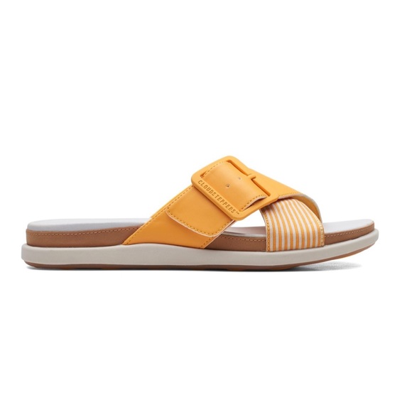 NIB Clarks Cloudsteppers 8W Wide Eliza April Comfort Slide Sandal Yellow - Picture 3 of 15